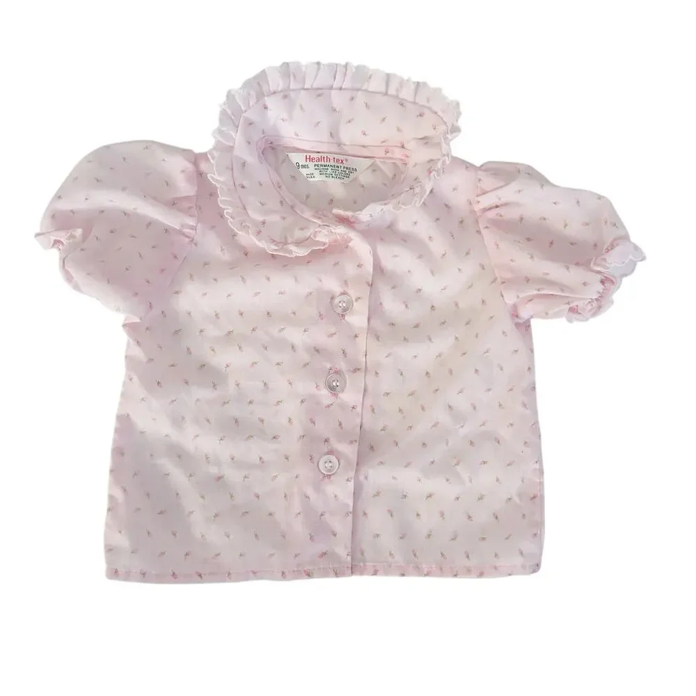 Vintage HealthTex Pink Floral Short Sleeve Button Down Shirt Sz 9M